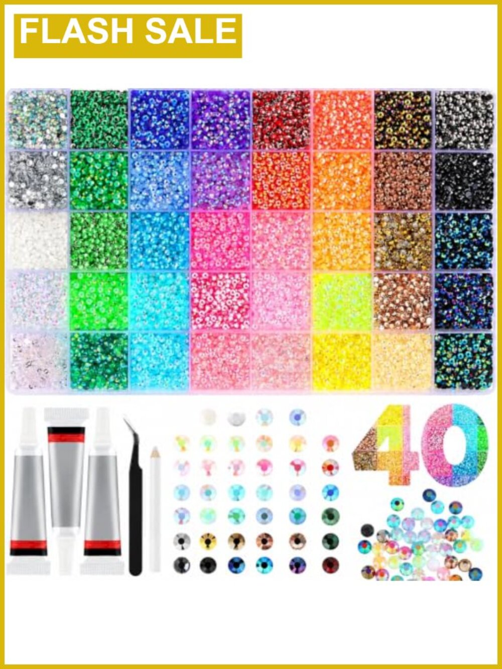 32000Pcs Rhinestone Kit 40 Color Storage Box Glue Applicator Pen Tweezers